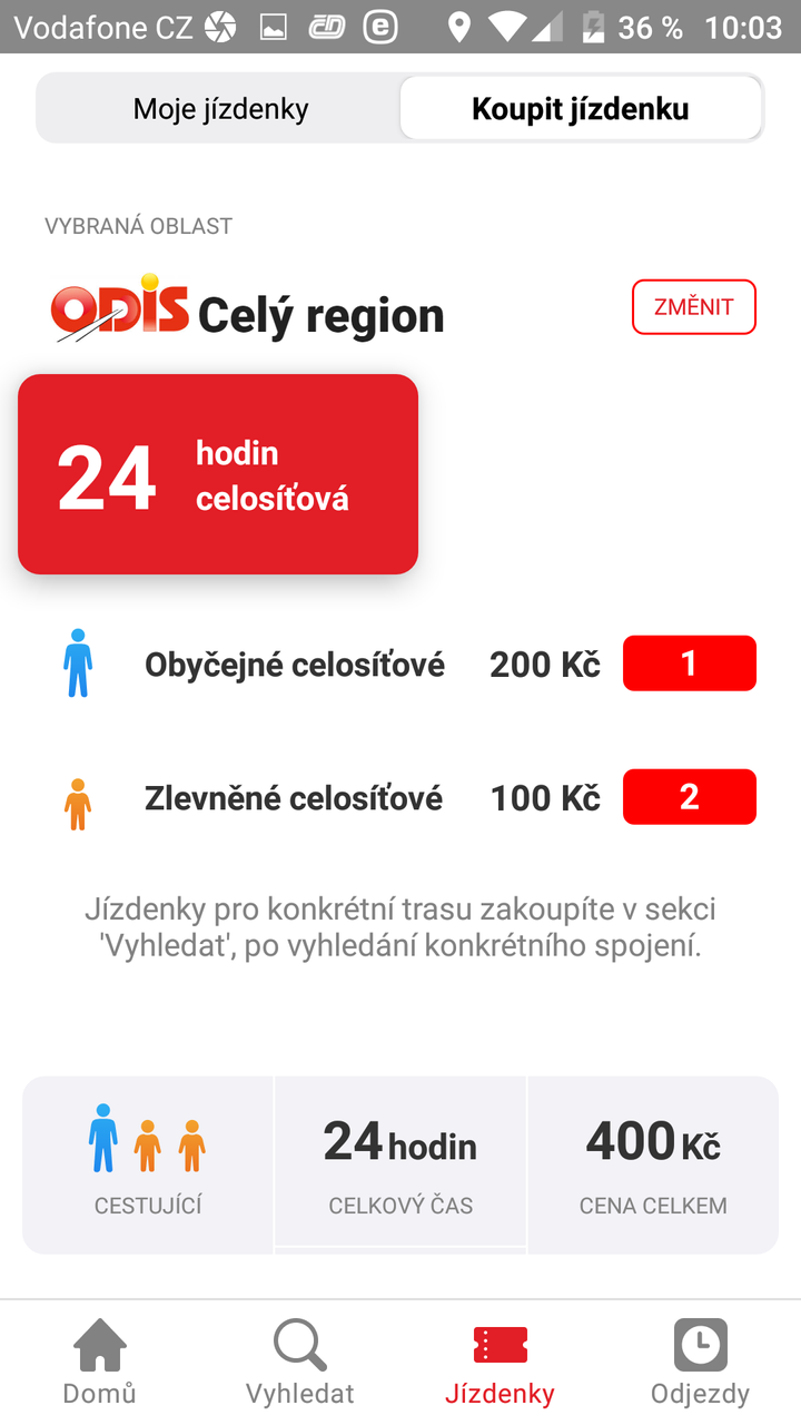 Nákup jízdenky v ODISapce