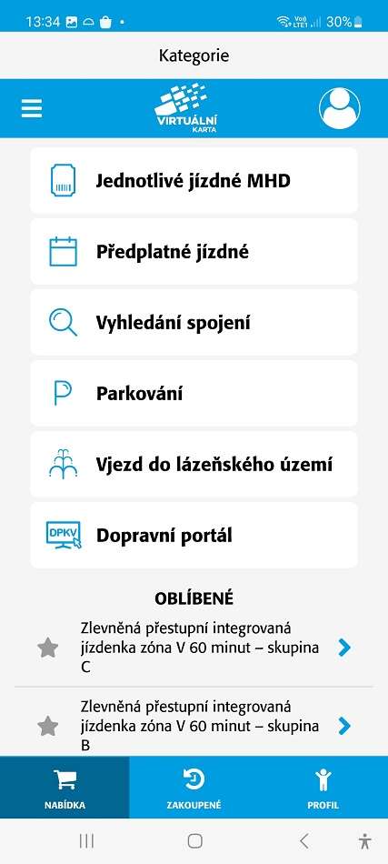 Karlovarské menu v aplikaci Vary Virtual