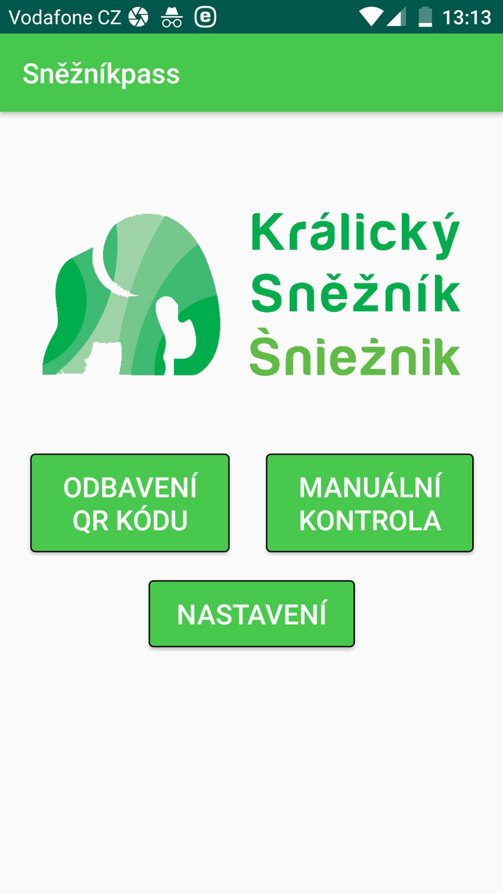 úvodní obrazovka mobilní aplikace SněžníkPass