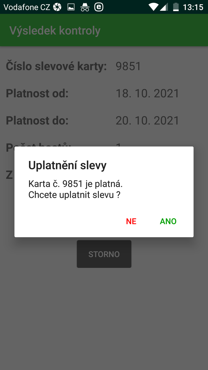 uplatnění slevy v mobilní aplikaci SněžníkPass